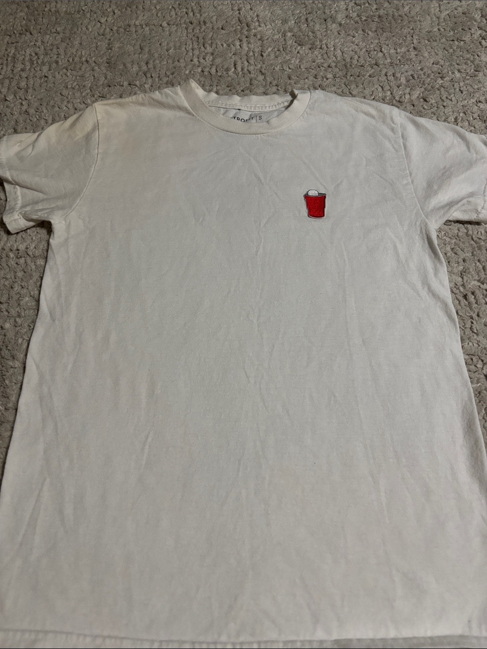Retrofit White Short-Sleeve Tee with Red Cup Patch